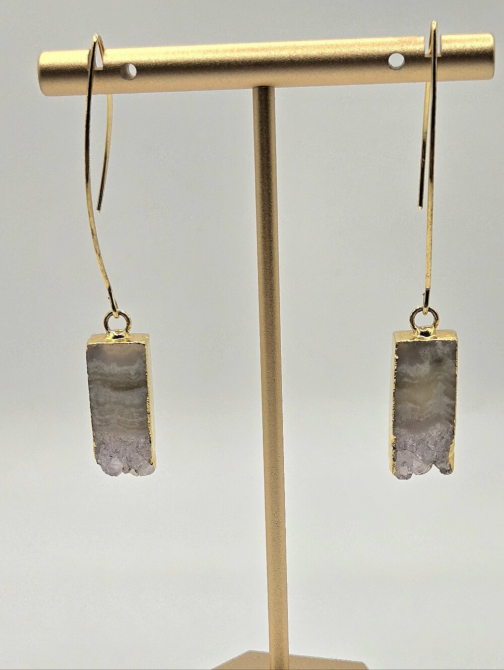 ✨ Gold Plated Natural Druzy Stone Drop Earrings ✨